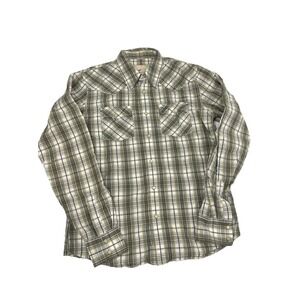Hollister Shirt Mens Medium Green Plaid Pearl Snap Western 100% Cotton Nice